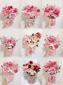 毛绒扭结花束DIY手工套装，幼儿园手工材料 - 281pcs pink - 查看 10