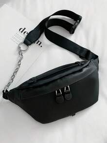 男士黑色休闲斜挎腰包，多口袋胸包，配链条肩带，适合日常和旅行 - 彩色 - 查看 8