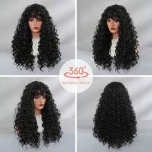 ROALYUV Black Long Wavy Wig For Women, Natural Looking Black Curly Wavy Synthetic Wig With Heat Resistant Fiber, Breathable Adjustable Cap, Soft & Full Texture, Easy To Wear & Style, Perfect For Daily Wear, Dating, Party, Cosplay And All Occasions - 黑色 - 查看 5
