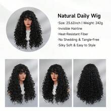 ROALYUV Black Long Wavy Wig For Women, Natural Looking Black Curly Wavy Synthetic Wig With Heat Resistant Fiber, Breathable Adjustable Cap, Soft & Full Texture, Easy To Wear & Style, Perfect For Daily Wear, Dating, Party, Cosplay And All Occasions - 黑色 - 查看 10