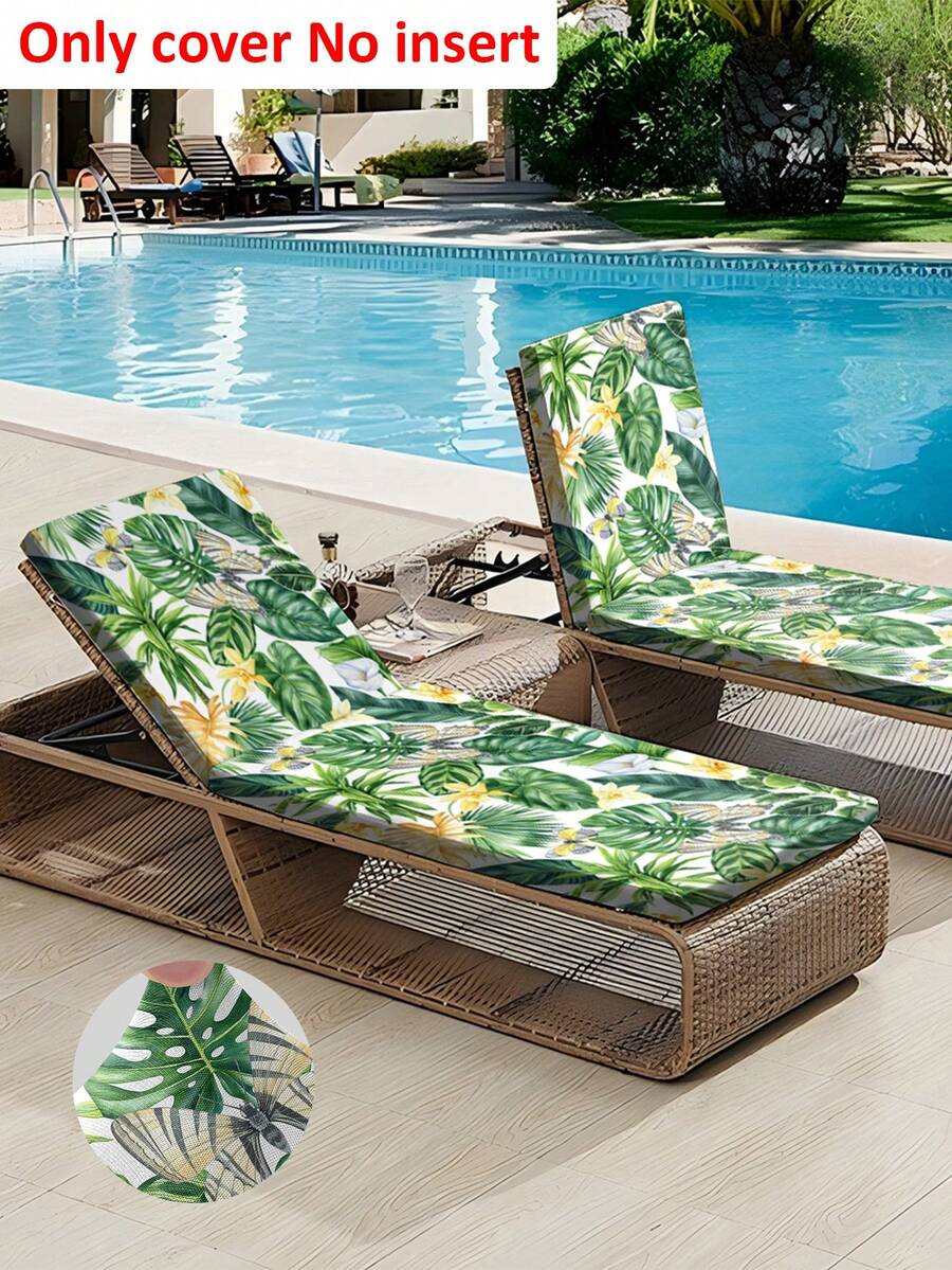 1件印花牛奶丝沙滩椅套，可拆卸可水洗弹性沙滩椅套，泳池/沙滩保护套 - 彩色 - 查看 1