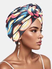 1件装女士非洲风格蜗牛卷头巾帽，穆斯林头巾，适合日常佩戴 - 彩色 - 查看 9