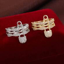 1 chiếc nhẫn thời trang kiểu ghim cài áo, thiết kế đan chéo, đính đá Cubic Zirconia dành cho nữ. - Nhiều màu - Xem 5