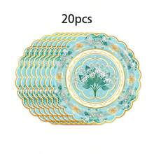 10个/20个/120个复古花卉金箔边一次性纸盘，适合派对，欧式复古花卉印花扇形7英寸纸盘，6种图案，适合下午茶、婚礼、生日派对、茶会、新娘送礼会、花园派对、母亲节派对和装饰。 - 查看 9