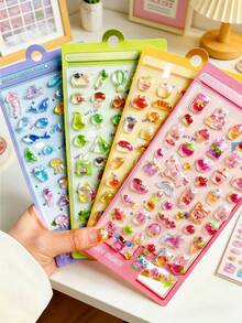 Hình dán 3D Kawaii dễ thương, thiết kế đồ ăn, trái cây, động vật biển, kỳ lân, hình dán gel trong suốt sáng bóng dùng cho sổ lưu niệm, nhật ký, trang trí ốp điện thoại. - Nhiều màu - Xem 1