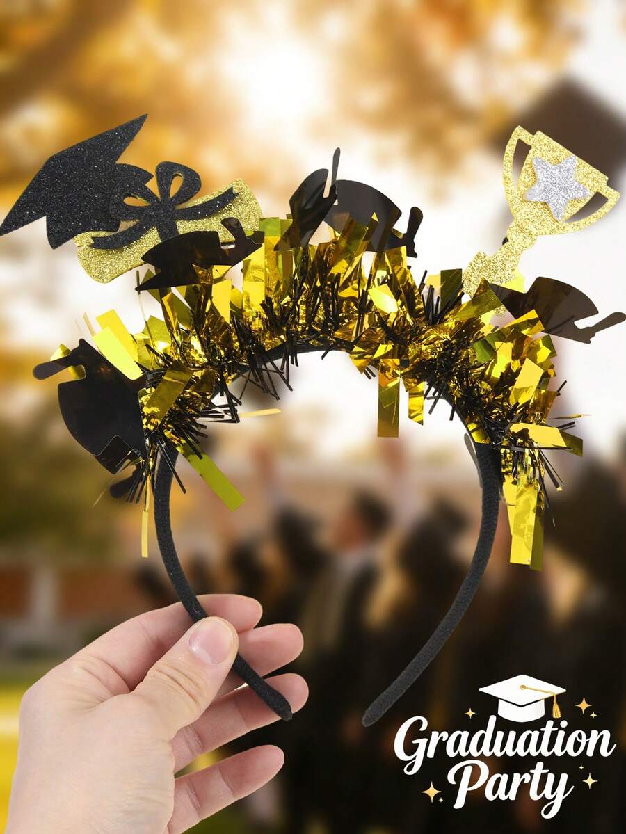 1pc Graduation Cap Decor Headband For Girls Glitter Shiny Graduation Golden&Black Hair Band Elegant Hair Hoop For Graduation Party And Festivals Headdress Graduation Gifts Graduation Party Supplies 2026 Graduation Outfit Forteens Hair Accessories - Multicolor - View 1