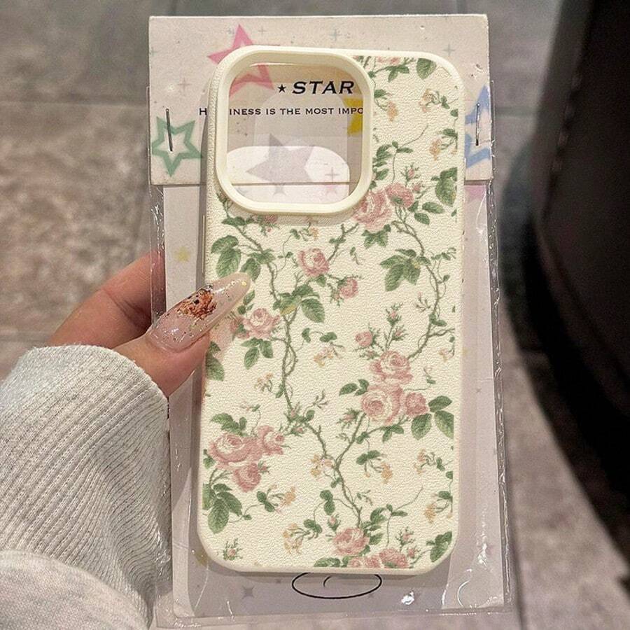 花卉 1pc TPU 材質復古粉色玫瑰藤蔓圖案手機殼,適用於 iPhone 17 Pro Max/17/16 Pro Max/15/13/12/11, S20 FE/A15/S24/A55, Note 11/Note 12/Note 13 Pro,全包防摔軟保護手機套 - 白色 - 查看 1