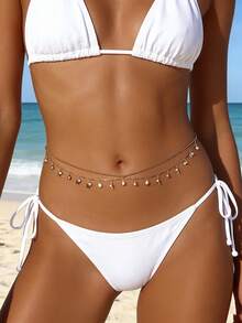 1件时尚性感的海星贝壳吊坠金色腰链，适合女性在海滩、约会、夏季派对等场合佩戴 - 金色 - 查看 2