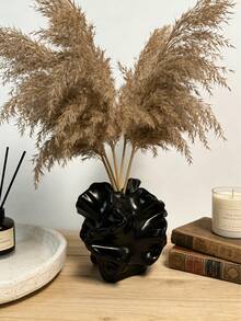 1Pc Glossy Black Ruffled Edge Art Vase, Asymmetric Petal Shape Nordic Modern Minimalist Resin Flower Vase, Home Decor Ornament For Living Room Entrance Desktop, Housewarming & Birthday Gift - New Model - View 7