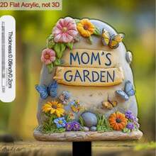 2D Acrylic Garden Stake "Mom's Garden", Yard Decor, Mother's Day Gift, Suitable For Garden, Yard, Potted Plants And Patio. Ideal Holiday Gift, Vibrant Lawn And Landscape Decoration, 2D Flat Design - A - View 3