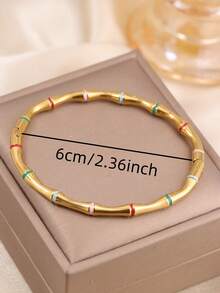 3pcs/1pc Vintage Minimalist Women's Stainless Steel Bamboo Joint Design Bracelet, Suitable For Daily And Vacation Wear, Also A Romantic Holiday Gift Set For Mother Or Girlfriend - Gold - View 4