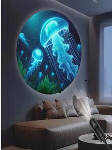 Ocean Creature LED Projection Lamp, USB Night Light, Holiday Decor Light With Jellyfish Pattern. Suitable For Indoor Use. Can Achieve 360-Degree Projection On Bedroom Walls And Ceilings. Applicable For Holiday Parties, Birthday Gifts, And Valentine's Day Gifts Lighting. - Black - View 8