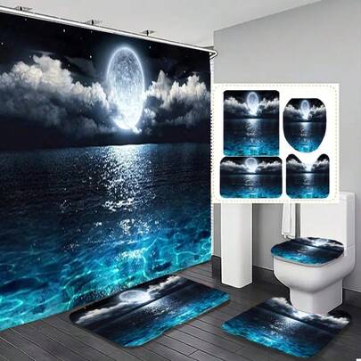 Bộ 1/4 rèm tắm UAXIEP Sea Rise Moon, mang đến cảm giác yên bình và thư thái, đẹp mắt và dễ chịu, chống thấm nước và dễ bảo quản. Bao gồm một rèm tắm đa chức năng chống thấm nước với 12 móc, một thảm chống trượt trong phòng tắm, một thảm chữ U cho bồn cầu, một thảm lót nắp bồn cầu, các vật dụng trang trí phòng tắm và một vách ngăn phòng tắm. Có thể giặt máy. Tạo nên bầu không khí nhẹ nhàng và thư giãn trong phòng tắm. Một món quà trang trí nhà cửa tinh tế và thiết thực, cần thiết cho gia đình.