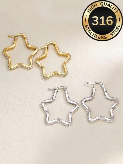 高品质不锈钢低过敏性金色耳钉，女士不锈钢耳环，防褪色，简约优雅，适合日常佩戴或参加派对，时尚耳环，珠宝首饰，送给母亲/女性的精美礼物