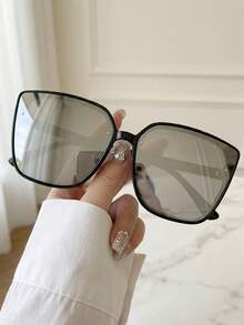 Gafas de moda versátiles con montura cuadrada y grande, estilo minimalista - Negro - Ver 6