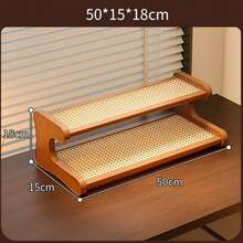Premium Quality Tidy Up Wooden Trapezoid Rattan Plastic Storage Rack, Suitable For Balcony Plants, Multi-Tier Drainage Storage Rack, Cup Holder, Flexible Multi-Purpose, Desktop Storage Rack, Multi-Layer Storage Rack, Bookshelf, Kitchen Supplies, Office & Home, Cup Rack, Home Goods, Storage Rack - Brown - View 12
