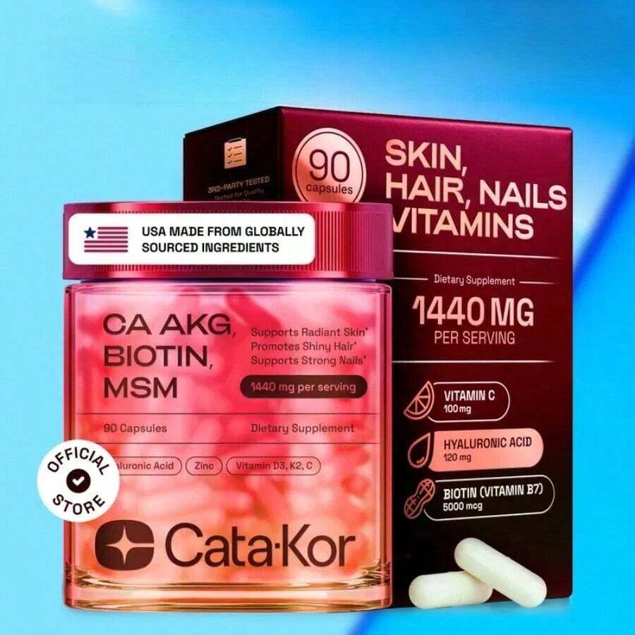 CataKor Skin Hair Nails Vitamins |   1440mg CA AKG + Biotin 5000mcg |   Glowing Skin, Shiny Hair, Strong Nails |   90 Capsules - 1PCS - 查看 1