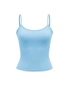 Vaiaye 女士时尚内衣风上衣，春夏条纹印花圆领修身休闲度假性感吊带背心，适合海滩度假和日常休闲穿着。 - 天藍色 - 查看 3