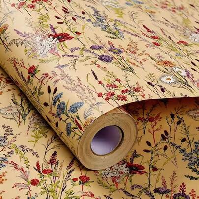 1 Cuộn Giấy Gói Quà Hoa Dẻ - Giấy Kraft Thiết Kế Hoa, Thích Hợp Làm Quà Tặng Cho Phụ Nữ Và Bé Gái, Sinh Nhật, Đám Cưới, Tiệc Cô Dâu, Lễ Đính Hôn, Kích Thước: 17 Inch x 9.84 Feet