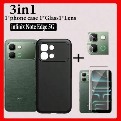 三合一Note Edge 5G手机壳，TPU硅胶软壳，防震，时尚，磨砂防黄变；9H硬度钢化玻璃屏幕保护膜，防刮花，防裂，无气泡，游戏专用；镜头贴膜，三件装超值套装；简易安装套件