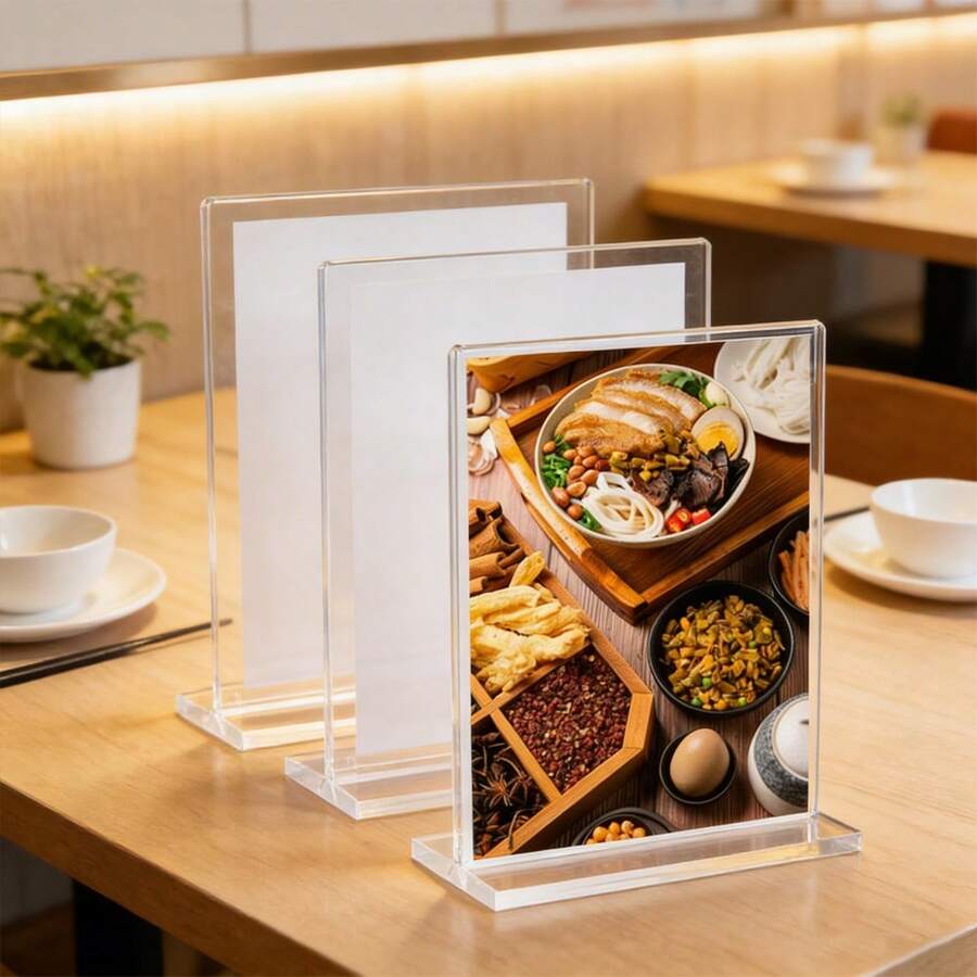 1pc A6/A5/A4 Acrylic Double-Sided Transparent Table Card Holder, Menu Display Stand With Card Slot, Restaurant Table Sign Holder, Desk Top Label Stand, Suitable For Restaurant, Events, Graduation Ceremony And Office Use - Table Cards - View 1