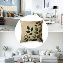 Capa de almofada decorativa moderna com estampa de folhas douradas e verdes, estilo retrô com arte natural, 45x45cm, confortável em poliéster, ideal para cama, sofá, sala de estar e decoração de casa. Fecho com zíper. Não inclui enchimento. - Estilo D - Ver 7