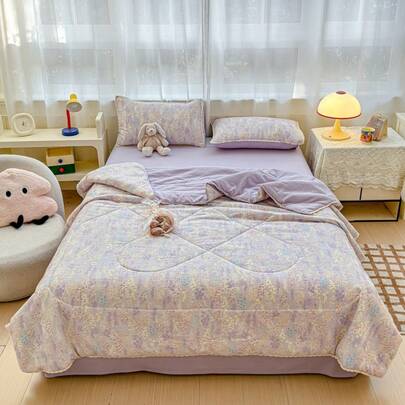 1 chiếc chăn mùa hè họa tiết hoa oải hương, mềm mại và thoải mái với họa tiết thêu hoa, thích hợp cho ký túc xá, phòng ngủ, căn hộ, mùa xuân và mùa hè, không bao gồm vỏ gối.