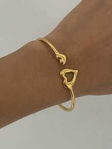 1 chiếc vòng tay rỗng bằng thép không gỉ mạ vàng 18K, chống thấm nước và chống phai màu, thích hợp cho phụ nữ đeo hàng ngày. - Vòng tay hở - Xem 4