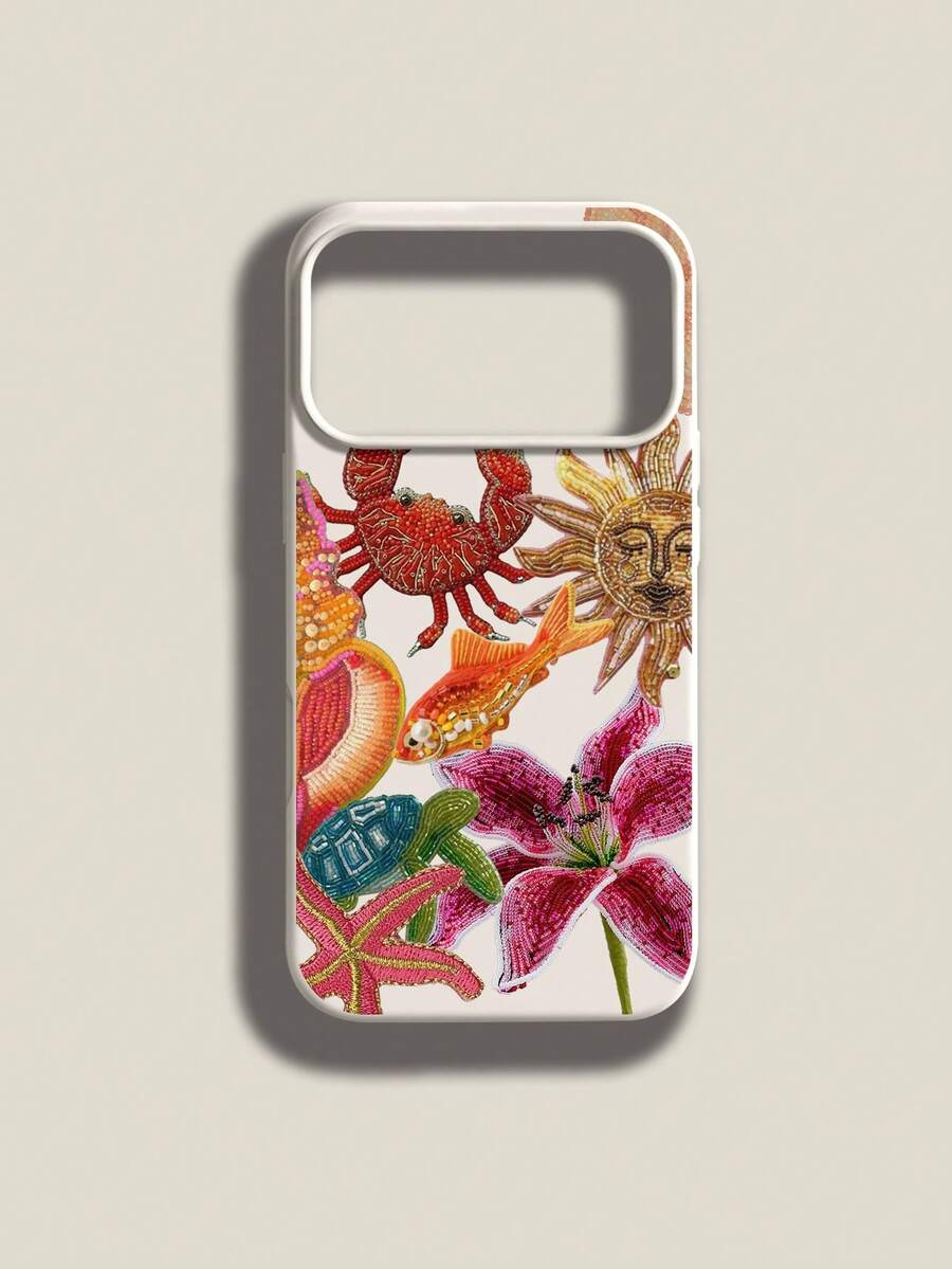 1 chiếc ốp lưng điện thoại silicon lỏng mềm mại, chống sốc, họa tiết mùa hè, hoa, rùa, cua, sao biển và mặt trời, cá nhân hóa, tương thích với Apple 11/12/13/14/14Plus/15/15Plus/16/16Plus/7/8Plus/17/17Pro và các dòng máy khác. - Nhiều màu - Xem 1