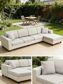 1pc Solid Color Milk Silk Elastic Sofa Seat Cushion Cover, High Elasticity Dust-Proof Sofa Seat Protector Suitable For Outdoor Garden Patio - Beige - View 6