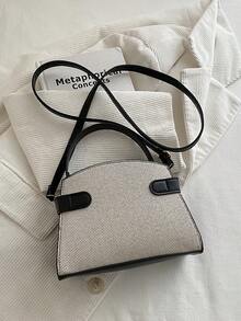 1pc Black Metal Hardware Decor PU Square Handbag, Women's Spring New Shoulder/Crossbody Bag - Black - View 5