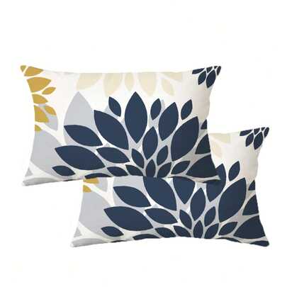 2 件装现代撞色花叶图案装饰抱枕套，涤纶单面印花，带拉链，可机洗，适用于各种房间类型，户外农舍风格门廊休闲设计，适用于花园露台，四季皆宜（不含枕芯）