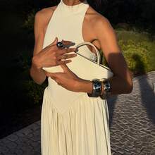 2026 Summer New Women's Fashion Elegant Long Dress Street Style Solid Color Sleeveless Splice High Waist Slim Fit Dress - Màu trắng (đã làm xong, bạn có thể thoải mái đăng bán) - Xem 6
