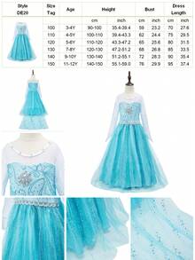 3pcs/Set Gaun Lengan Panjang Jala Biru untuk Anak Perempuan, Set Aksesoris Mahkota & Tongkat Sihir, Kostum Bermain Peran Anak untuk Natal, Pertunjukan Panggung, Pesta - Langit biru - View 10