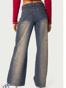 Edikted  Women's Wide Leg Jeans Baggy Jeans Low Waist Stretch Boyfriend Denim Pants Vintage Trousers With Pocket - Blue Brown Washed - 查看 4