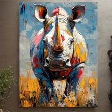 1 pieza, con marco, 30.48x40.64cm [2D plano] Arte abstracto de rinoceronte en lienzo - Decoración moderna para pared - Impresión única de animal - Regalo perfecto para amantes de la naturaleza y entusiastas del arte, 2D plano - Sin marco - Ver 1