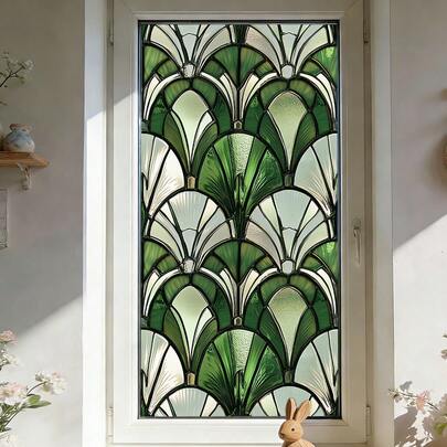 1/5 szt. Geometryczna folia okienna z wzorem wachlarza, wielokrotnego użytku, dwustronna, przezroczysta, statyczna naklejka na szkło z PVC, odpowiednia do łazienki, sypialni, biura i wystroju kuchni