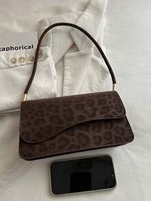 Fashionable Leopard Print Asymmetrical Flap Vintage Minimalist Elegant Shoulder Bag - Coffee Brown - View 8