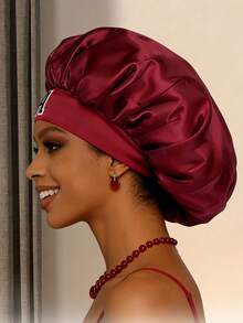 1PC Satin Sleep Bonnet With 26 Customizable Letters, Adjustable Wide Elastic Band, Gentle On Hair, Reduces Friction & Prevents Damage, Fits Curly And Straight Hair - Wine Red - View 4