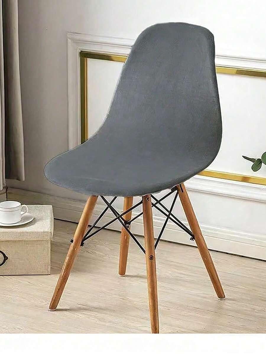 1件/2件装纯色天鹅绒椅套，弹性椅套，北欧风格梳妆凳套，耐磨防刮，家居装饰，纯色，靠背套，座垫套，适用于酒店、家庭、餐厅 - 灰色 - 查看 1