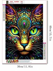 5D 钻石画套装 - 动物主题墙艺 - 猫咪马赛克 DIY 工艺品 - 圆形钻石刺绣套装，适用于家居和办公室装饰 - 无框 - 彩色 - 查看 4