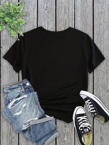 Sommar Toppar Dam 2026 Lyckodragande Riktad T-shirt Addio Al Nubilato - Svart - Visa 4