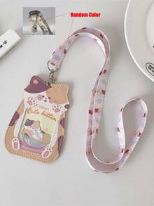 1个猫形镂空透明卡套，女孩挂绳，公交卡套，身份证套，学生校园卡套 - 彩色 - 查看 13