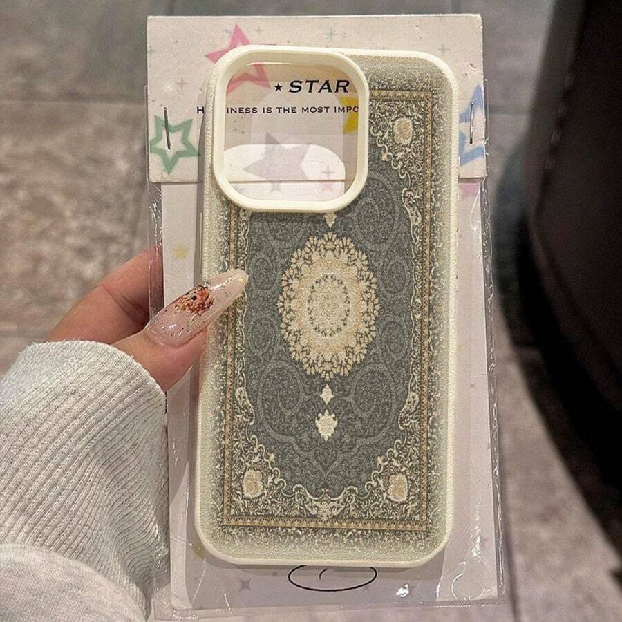 Retro 1pc TPU Material Western Retro Pattern Phone Case Compatible With Apple 17 Pro Max/17/16 Pro Max/15/13/12/11, S20 FE/A15/S24/A55, Note 11/Note 12/Note 13 Pro, Full Coverage Anti-Drop Soft Protective Cover - White - View 1