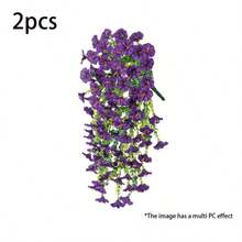 2pcs/4pcs/6pcs/8pcs Hanging Artificial Silk Flower Vines & Eucalyptus Leaves, UV-Resistant, Suitable For Wedding, Porch, Living Room, Office Wall, Yard, Bookshelf, Home Decor - Purple - View 11