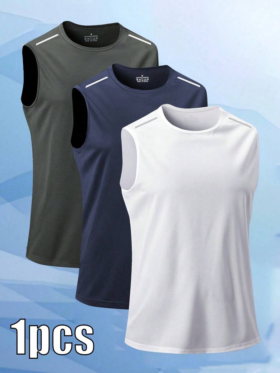 Tank Top Olahraga Tanpa Lengan Pria, Kaos Bernapas Cepat Kering untuk Basket, Latihan di Gym, Musim Panas, Warna Putih - Putih - View 1