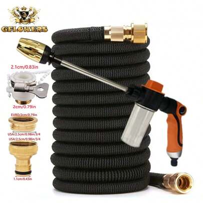 Thick Rubber Expandable Garden Hose Set With Spray Nozzle, Suitable For Watering Garden & Lawn, Vegetable Irrigation, Floor Cleaning, Car Washing, Wall, Toilet, Glass Cleaning, High-Pressure Car Washing, Pipe, Water Gun