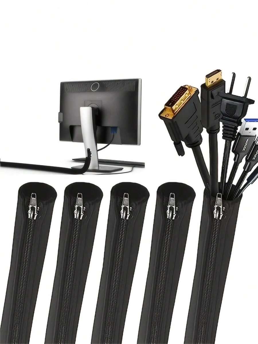 1/2/4 chiếc ống bọc cáp có khóa kéo 18,9 inch, ống tổ chức cáp mềm cho máy tính, TV, văn phòng, giải trí gia đình, che phủ hệ thống cáp. - Phiên bản có khóa kéo - Xem 1