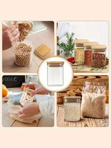 Bộ hũ thủy tinh, hũ thủy tinh, nắp tre, thìa tre, hũ thủy tinh borax cao cấp, hũ lưu trữ kín dung tích lớn kèm thìa tre tự nhiên | Lưu trữ trà, muối, đường, cà phê, chống ẩm, chống mốc - Nhiều màu - Xem 6