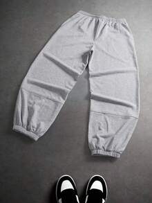 HEYKESON Men's Light Grey Loose Fit Wide Leg Sweatpants, Drawstring Waist Elastic Cuffs, Casual Street Style Joggers - Light Grey - View 6